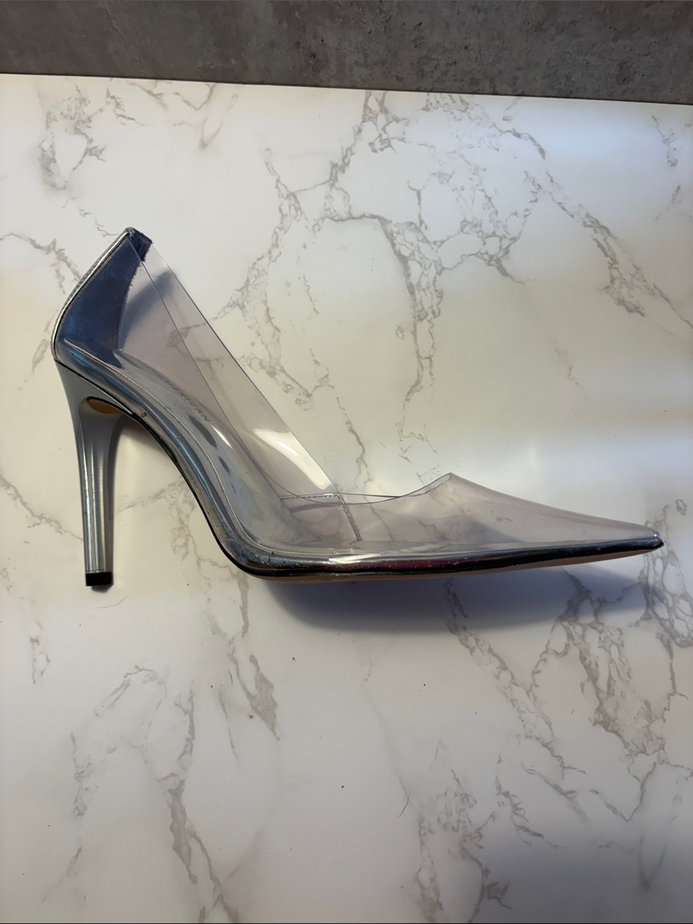 Good AmericanClear Pointed-Toe Stiletto Heels with Silver Insole size 10 cute - Picture 4 of 10